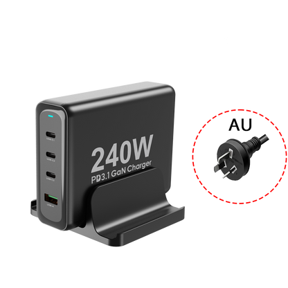 4-Port(3C & 1A)  240W Desktop Charger with PD3.1 Protocol 140W Super Fast Charging Station  